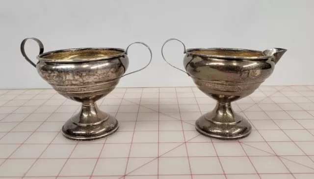 Antique Hamilton Weighted Sterling Silver Sugar Bowl Creamer Set Footed 206 Gr