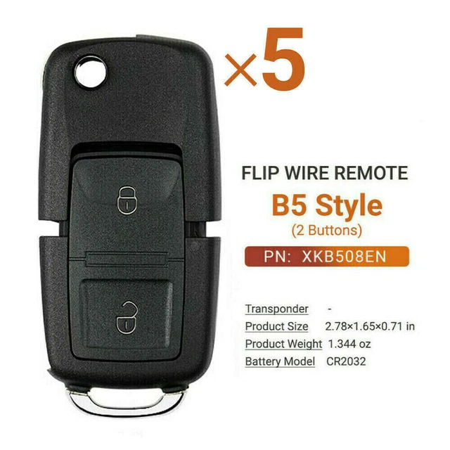 5pcs Xhorse XKB508EN Wire Remote Key B5 Style 2 Buttons work MINI Key Tool/VVDI2