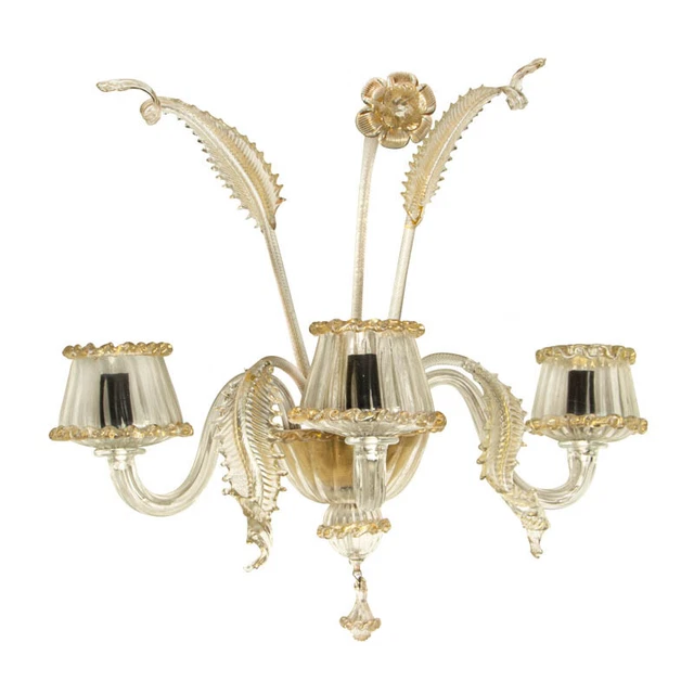 3-flammige PRUNK-Wandlampe Murano Glas Gold LUXUSHOTEL Venedig mehrfach vorh. #2 3-flammige PRUNK-Wandlampe Murano Glas Gold LUXUSHOTEL Venedig mehrfach vorh. #2