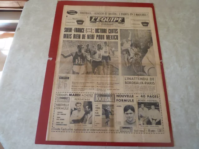 Ancien Journal L'equipe Du Lundi 09 Septembre 1968.