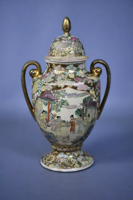 Vintage Vase Chinesisch Keramik Malerei Mit Floralen Motiven Auf Gold Gepunzt