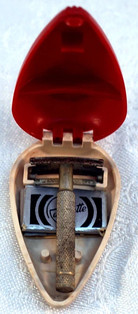 Vintage Razorette Miniature Razor with Original Red Bakelite Case + Blades