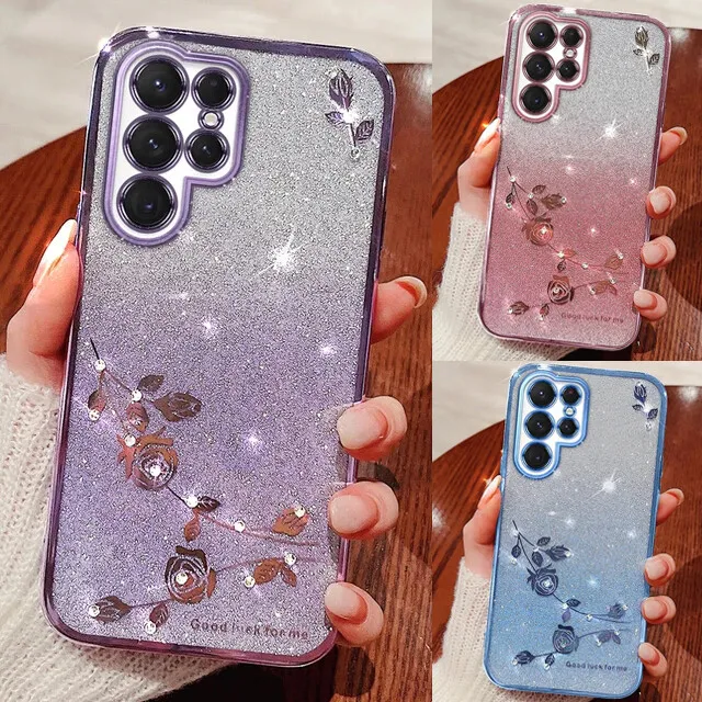 For Samsung S24 S23 Ultra S22 A34 A54 Plating Bling Diamond Silicone Case Cover