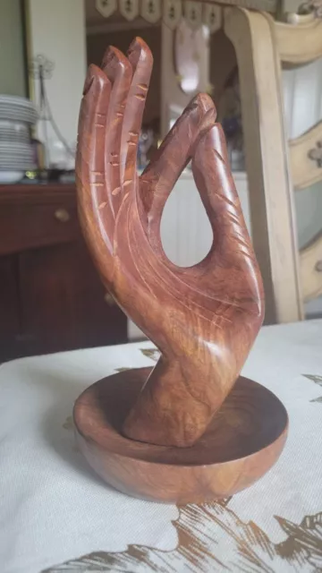 HANDMADE WOOD CARVED VTG BUDDHA HAND MATR BOOMIE "VITARKA MUDRA" India Rosewood