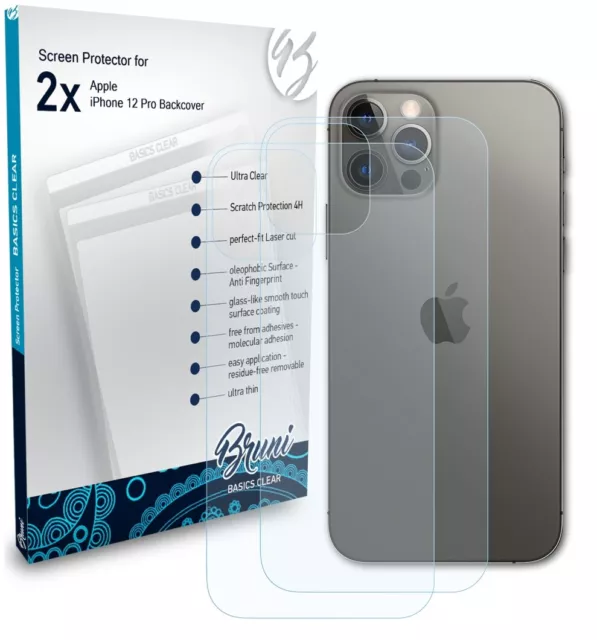 Bruni 2x Folie für Apple iPhone 12 Pro Backcover Schutzfolie Displayschutzfolie