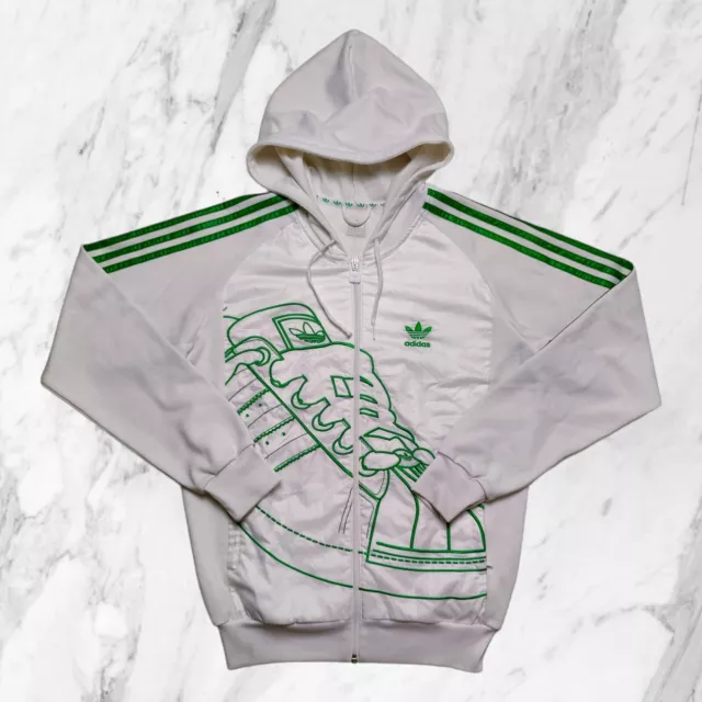 Adidas Vintage Felpa Cappuccio Uomo Taglia S Bianca Verde Giacca Tuta Zip Rara