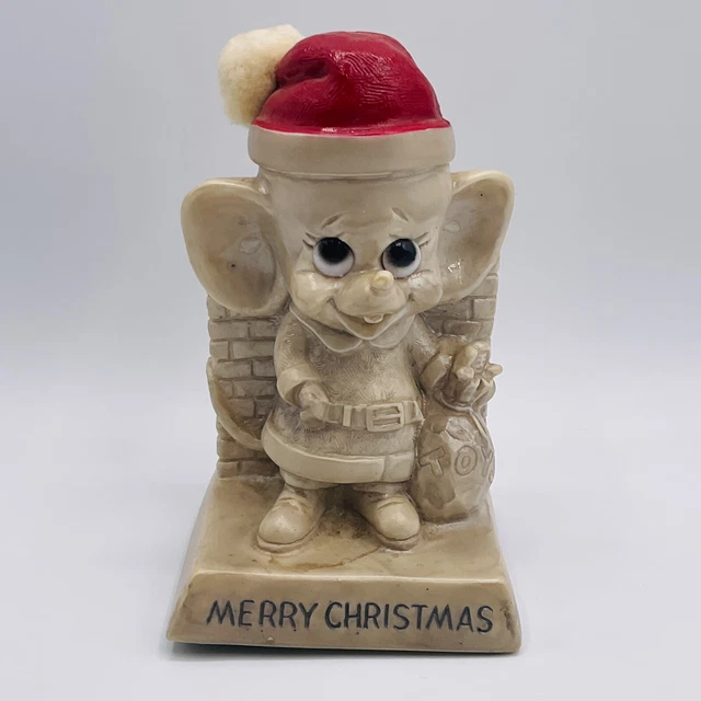 VTG Merry Christmas Mouse Figurine Statue Bright Red Hat Russ Berrie 1969 Santa