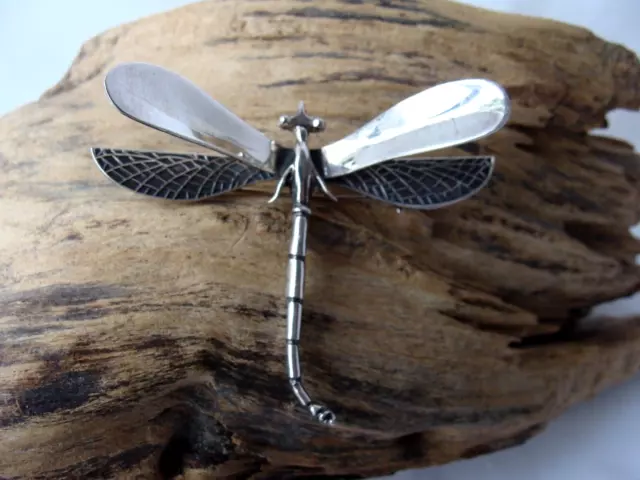 925 Sterling Silver Mexico 3-Dimensional Dragonfly Pin Brooch 16 Grams Vintage