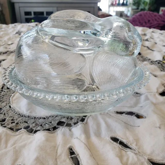 Bunny Rabbit on Nest Tiara Indiana Glass Clear Boopie Candy Dish cover easter