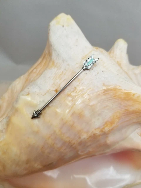 Green antique arrow Industrial Barbell 14G 1 1/2" Stainless Steel ear piercing