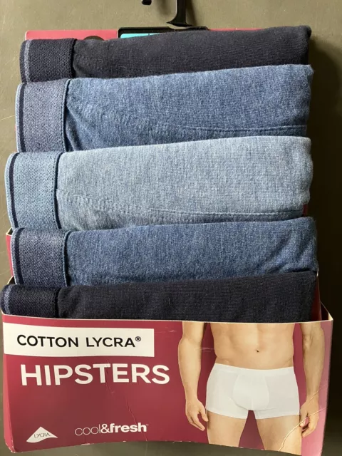 M&S Lycra Hipste Da Uomo Cotone. 5 Paia.  Taglia Media. Nuovo Di Zecca. Marchi E Spencers