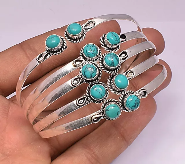 1 PCS Turquoise Gemstone Cuff Bracelet 925 Sterling Silver Plated Jewelry