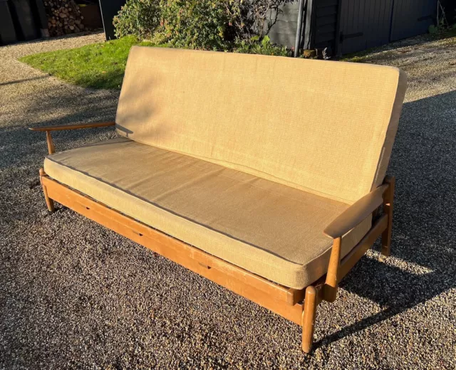 Mid Century vintage 1950s elm sofa bed, Ercol style