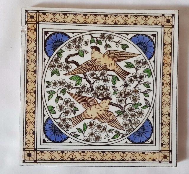 Stunning Minton 19Th Century Love Bird Design Tile  .6 Inch Square