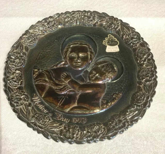 Fenton Mother's Day 1973 Madonna & Child Carnival Glass 8" Plate Vintage