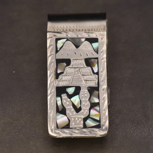 VTG Sterling Silver - MEXICO Abalone Inlay Cactus Pyramid Men's Money Clip - 25g