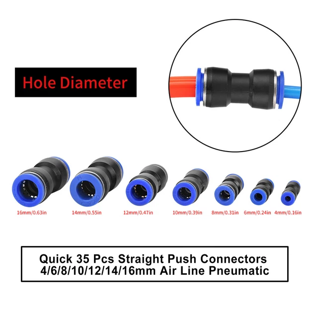 Quick 35 x connettori dritti 4/6/8/10/12/14/16 mm tubo aria pneumatico
