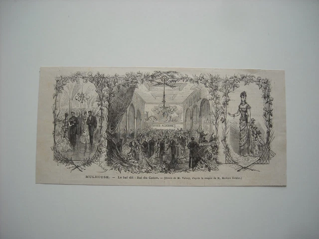 Gravure 1876. Mulhouse. Le Bal Dit Bal Du Coton. Par M. Valnay.