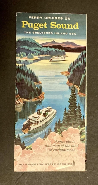 Vintage 1960s Ferry Cruises On Puget Sound Fold-Out Souvenir Travel Brochure Map