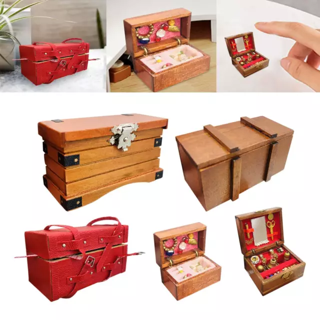 1:12 Doll House Retro Wooden Treasure Chest Mini Model Treasure Storage Box