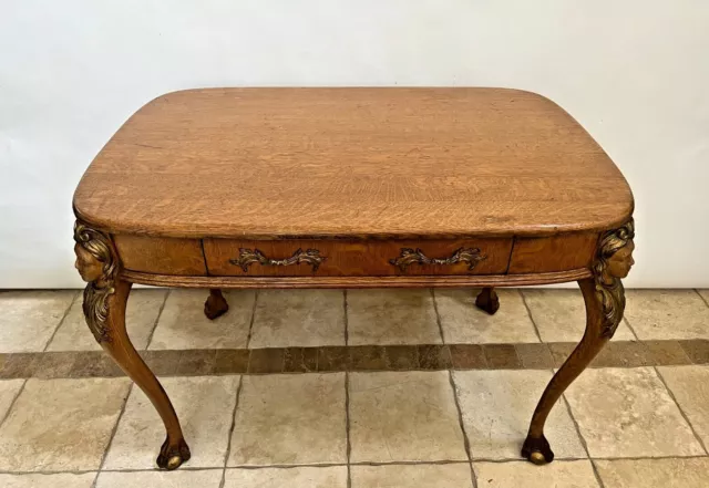 French Victorian Desk Library Table One drawer Carved Legs Ball and claw feet 2