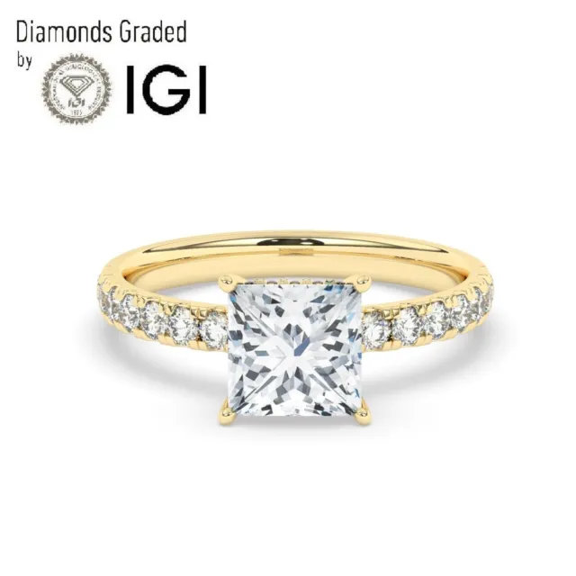 D/VS1, 1 Ct Princess Solitaire Lab-Grown Diamond Engagement Ring 18K Yellow Gold