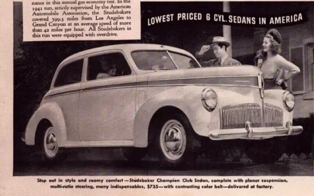 1941 Studebaker Champion Club Sedan Print Ad Commander President Cruising 6 Cyl