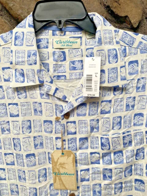 Caribbean Silk Blend Printed S/S Hawaiian Camp Shirt Mens M,L,XL NWT$79 ST5WC453