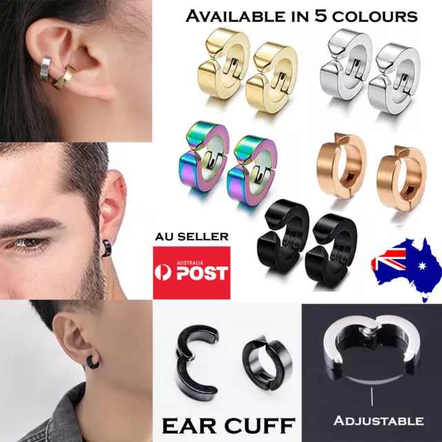 1Pair Surgical Steel Ear Cuff Non-Piercing Fake Hoop Earrings Huggies Clip On AU