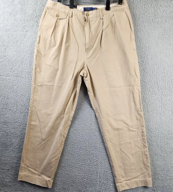 Polo Ralph Lauren Pleated Chino Pants Men's 36/32 Cream Button Zip Closure