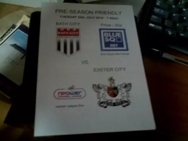 2010/11 Bath City V Exeter City Pre Season Friendly 20/7/10 [8 Pages]Mint