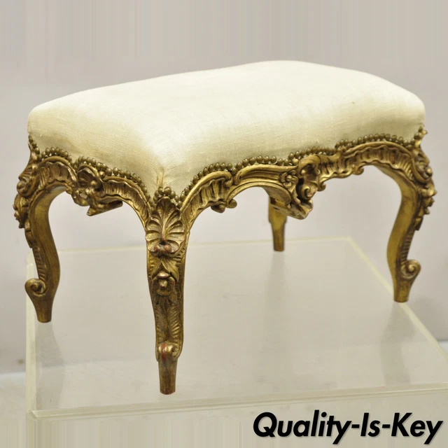 Antique French Louis XV Style Italian Gold Gilt Small Ottoman Footstool