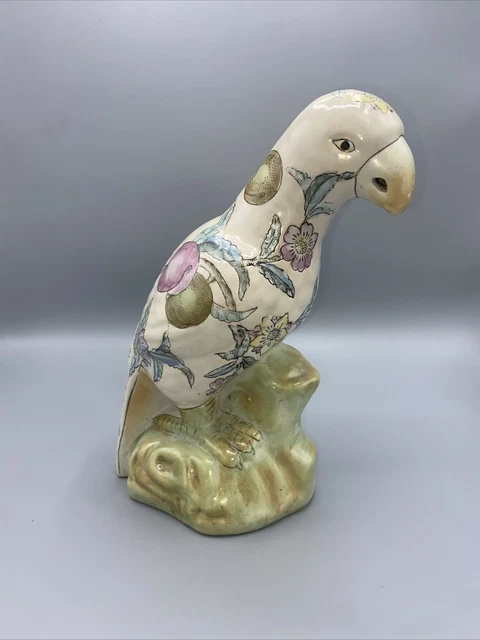 WBI Parrot Ceramic Hand-Painted Flower Bird Pottery Sculpture White Floral Plum