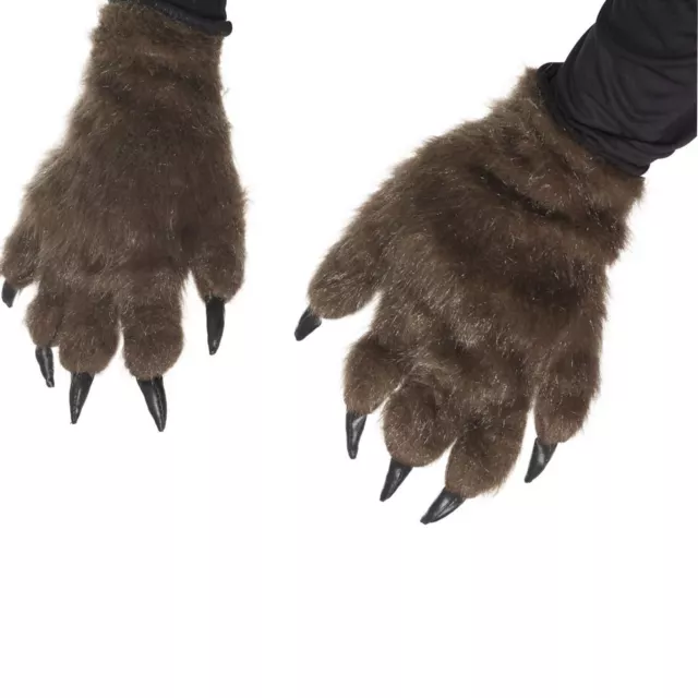 Adulto Peludo Hombre Lobo Monster Manos Uñas Paws Halloween Guantes de Disfraz