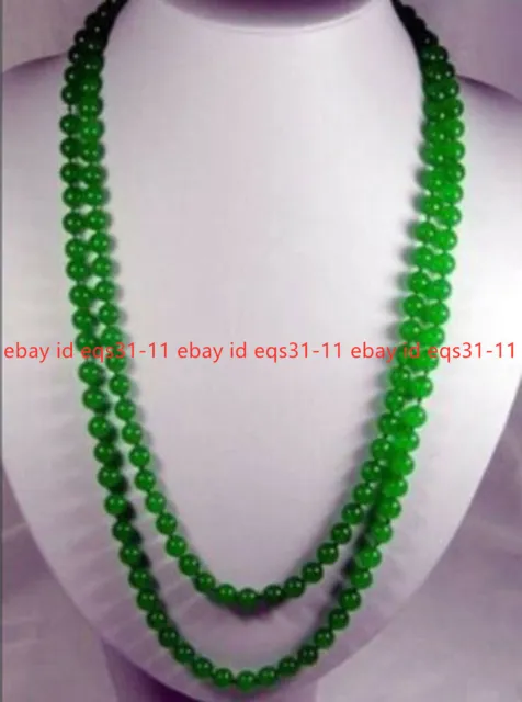 36 Inches Long 8mm Natural Green Jade Round Gemstone Beads Necklace AAA