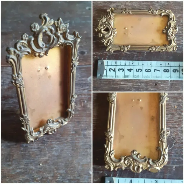 Lovely antique brass ormolu french tiny picture frame 9 cm