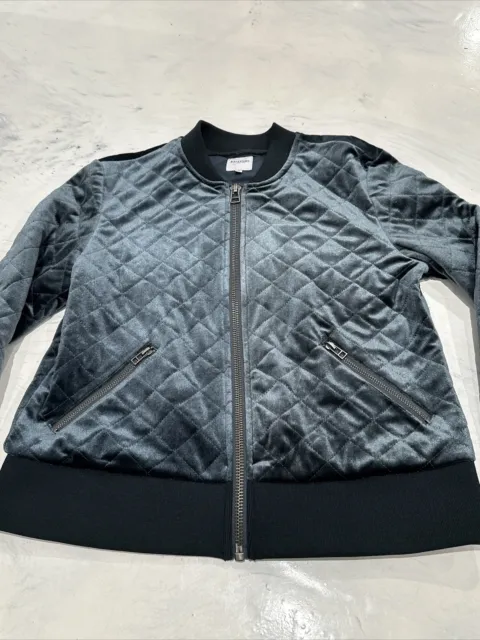 Kensie Size S Shadow Blue Women's Quilted Casual Velvet Velour Bomber Jacket