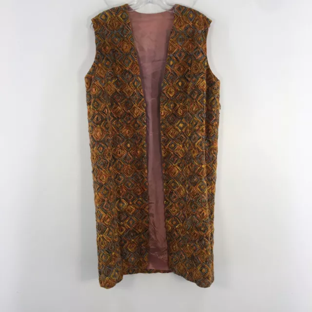 VTG Handmade Multicolor Geometric Embroidered Open Front Cardigan Vest Women L