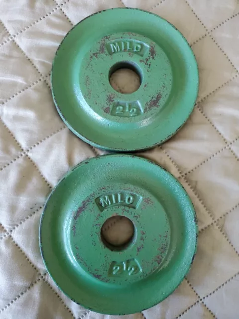 Two "Milo" 2 & 1/2 lb Weight Plates Rare original 5" Diameter (NOT BARBELL)