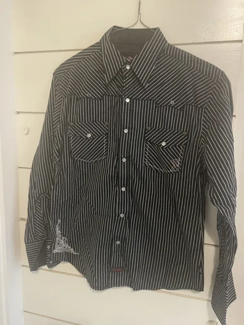 Mens Fender Button Down Shirt Size Small Black Guitar Rare Long Sleeve Black