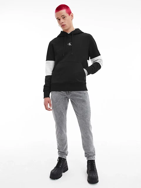 Calvin Klein Jeans Felpa Uomo Con Cappuccio Colour Block Nera 3