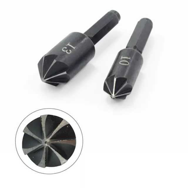 10&13mm 7 Flute Sink Chamfer Cutter Countersink Drill Bit Set 1/4 Hex Shank d