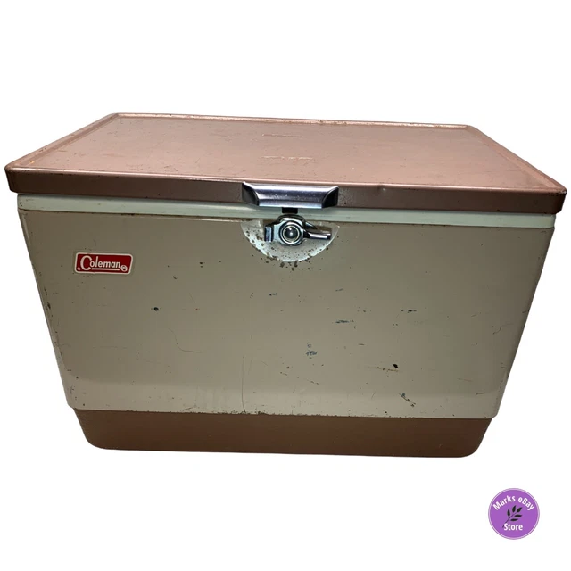 COLEMAN COOLER ICE Chest Brown Tan Metal Case Metal Handles Bottle