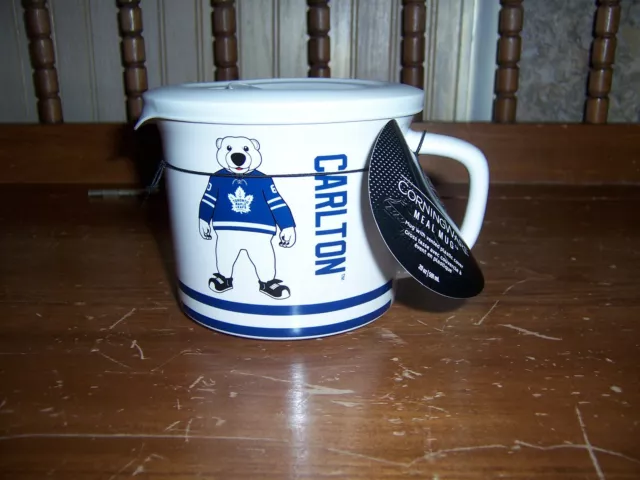 CorningWare Meal Soup Mug NHL Toronto Maple Leafs Mascot Bear Carlton Vented Lid