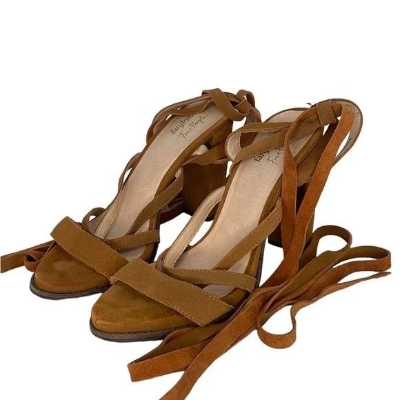 Free People x Farylrobin Sandals Lace Leg Leather Heels Pumps Brown Size 9