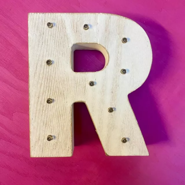 Decorative Light Up Wooden Letter R in White, 6" Marquee Alphabet Wall Mounted