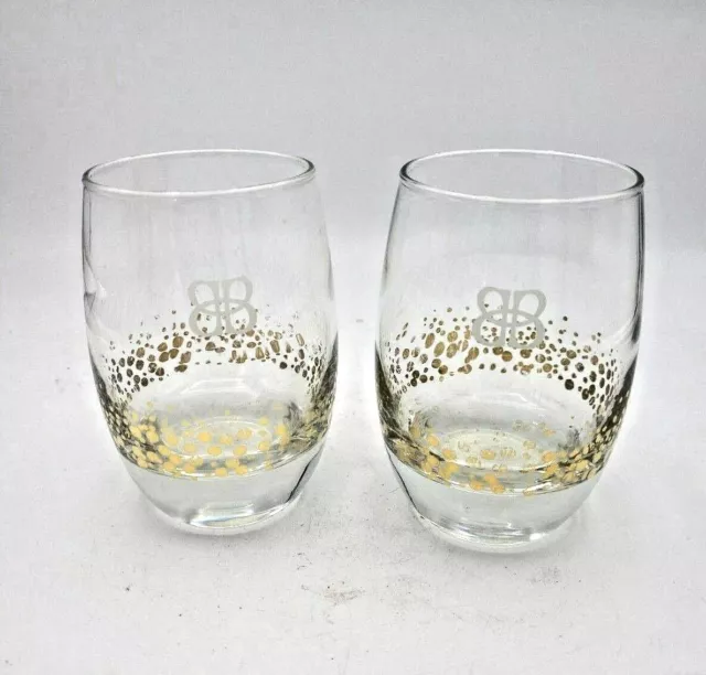 2 Baileys Irish Cream Rocks Glasses~22kGold Dot Confetti Etched BB logo on Front