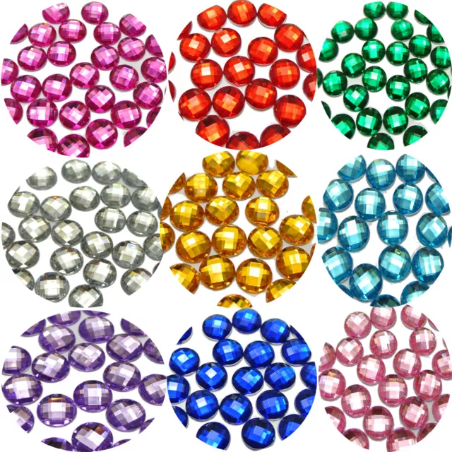 250 Crystal Acrylic Flatback Faceted Round Rhinestone GLUE On Gems 8mm No Hole