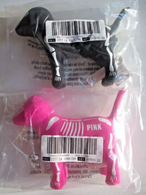 VICTORIA'S SECRET PINK Lot of 2 Stuffed Skeleton Dogs VS Pink And Black Dog Toy
