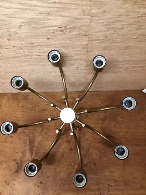 Leuchte Lampe Deckenlampe Spinne Sputnik 50er Jahre 8armig Messing Holz Glas
